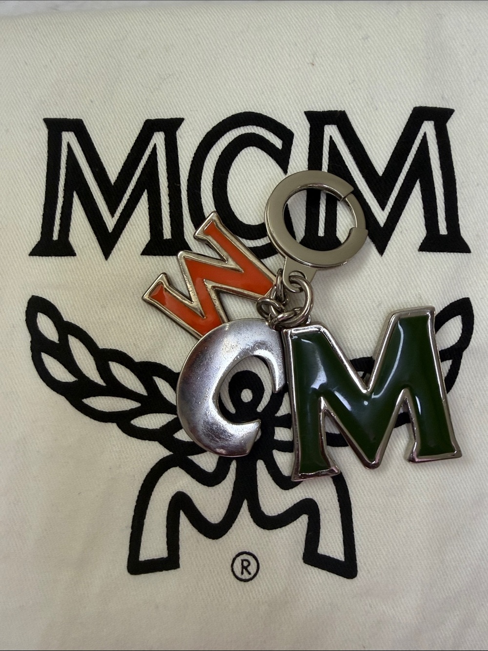 MCM Green & Orange Keycharm with Silver Hardware